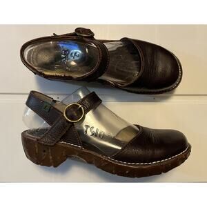 El Naturalista Yggdrasil Mary Jane Clog Brown Leather Ankle Strap EU 38 US 7
